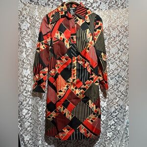 70s vintage jumo jeunesse Geometric Print Red Black Shirt Dress S/M